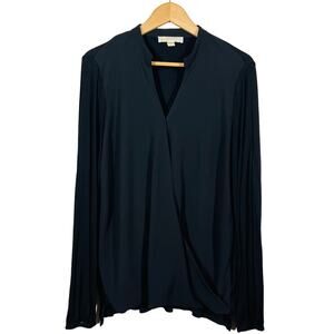 Michael Kors Draped Tunic Faux Wrap Long Sleeve Mixed Fabric Knit Back - L